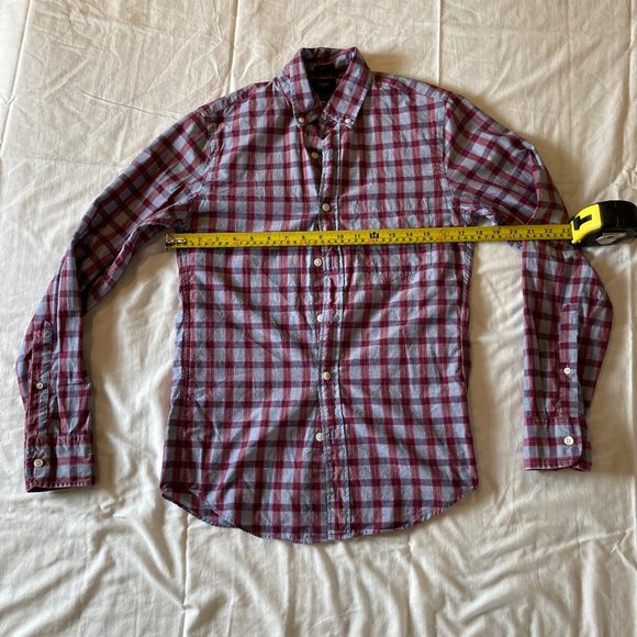 J. Crew Men's Shirt XS Button Down Slim Fit Grey Red Blue Plaid Cotton - Picture 4 of 6